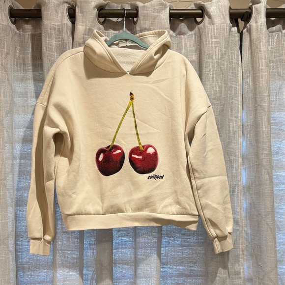 Edikted Sweaters - Edikted Cream Hoodie with Cherry Design
